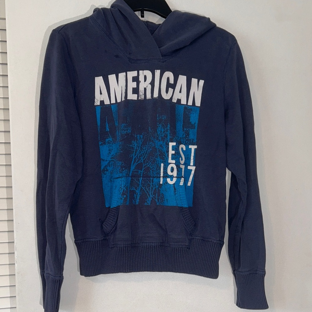 Vintage American Eagle Outfitters Navy Graphic Hoodie‎ L